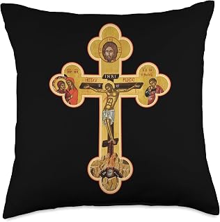 Greek Orthodox Jesus Christ Cross Icon Throw Pillow