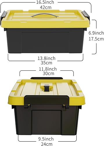 Miniatura 2 de Cetomo Contenedor de plástico apilable con tapa y hebillas de cierre seguro, color negro, 16 cuartos de galón x 6 pulgadas, paquete de 6