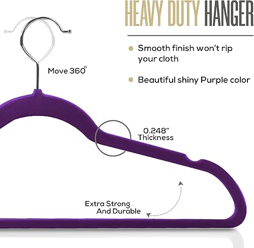 Miniatura 2 de Utopia Home Perchas de terciopelo de 100 unidades, perchas antideslizantes para ropa, perchas moradas, perchas para trajes con gancho giratorio de
