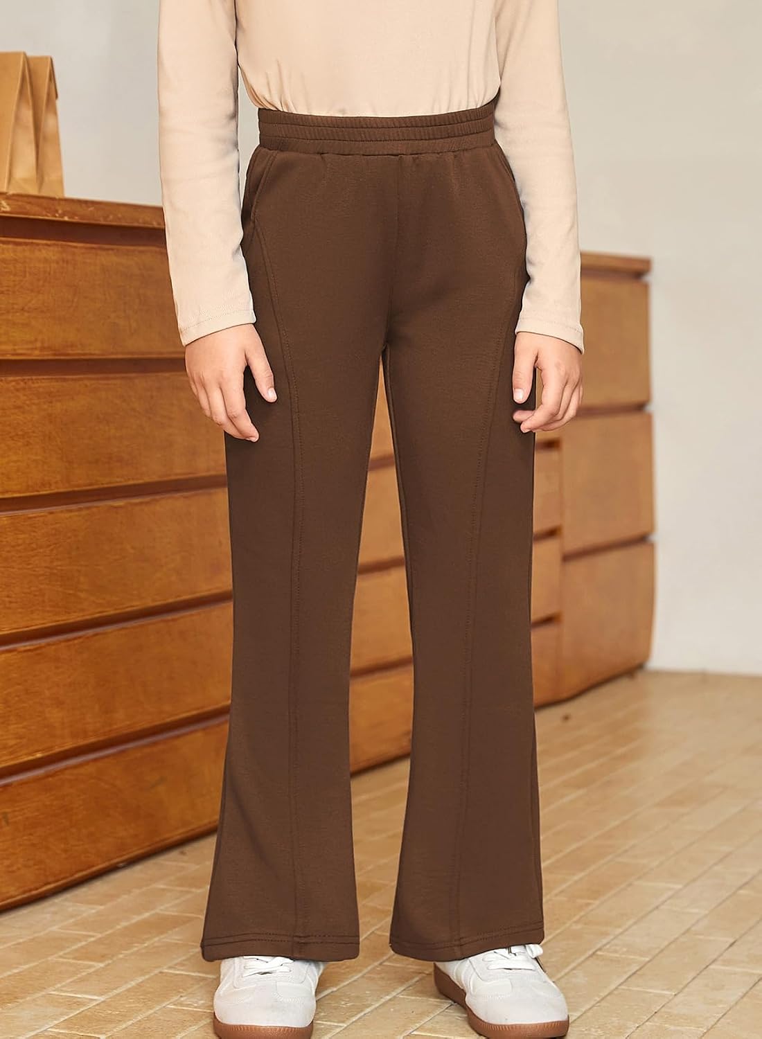 blibean Girls Flared Pants School Uniform Bell Bottoms High Waisted Pocket Size 6-16 Years