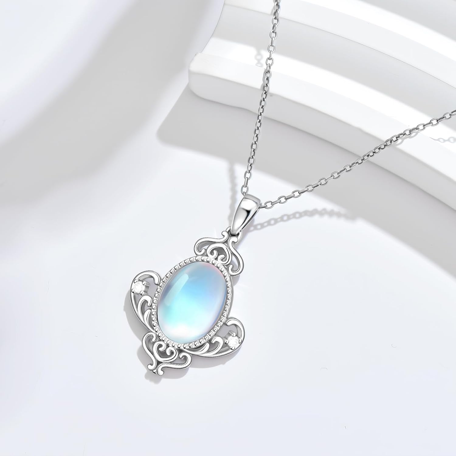 925 Sterling Silver Moonstone Necklace, Featuring Various Pattern Moonstone Pendant Jewelry Gift for Mother Women With 18+2inches Chain - Image 3