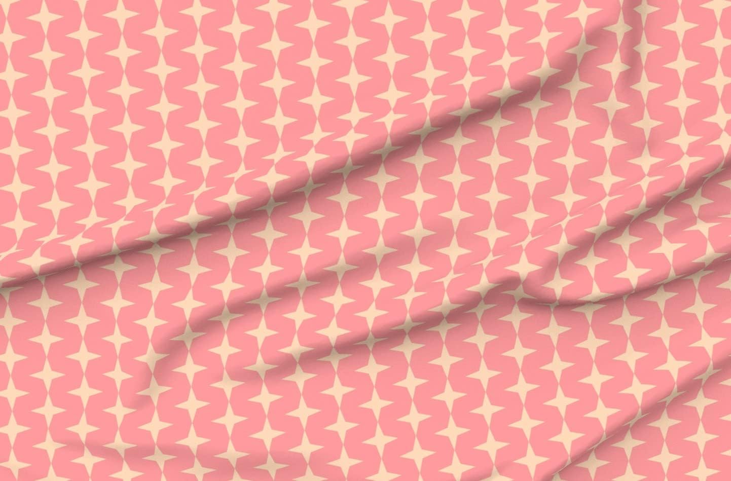 Spoonflower Fabric - Retro Stars Geometric Vintage Peach Pink Cream Feminine Nostalgic Mid Printed on Organic Cotton Sateen Fabric by The Yard - Sewing Quilting Apparel Home Decor
