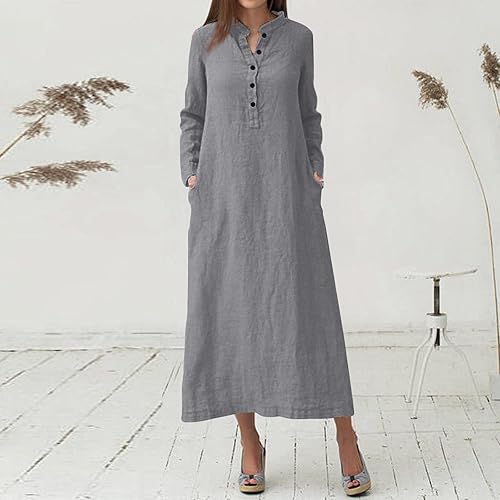 Miniatura 10 de Vestido largo y liso, de algodón, con manga larga, de gran tamaño, informal, estilo caftán, para mujer