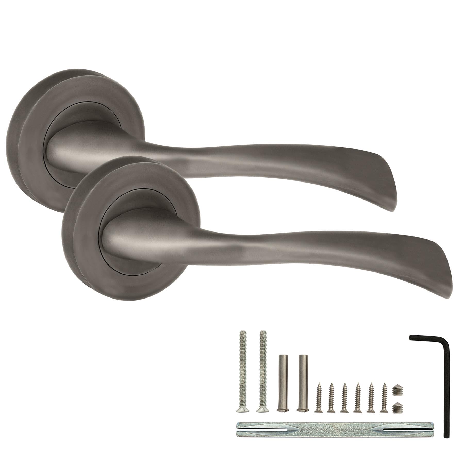 XFORT Solace Lever on Rose Door Handles, Internal Door Handle Sets for Interior Wooden Doors Lever Latch Door Handle