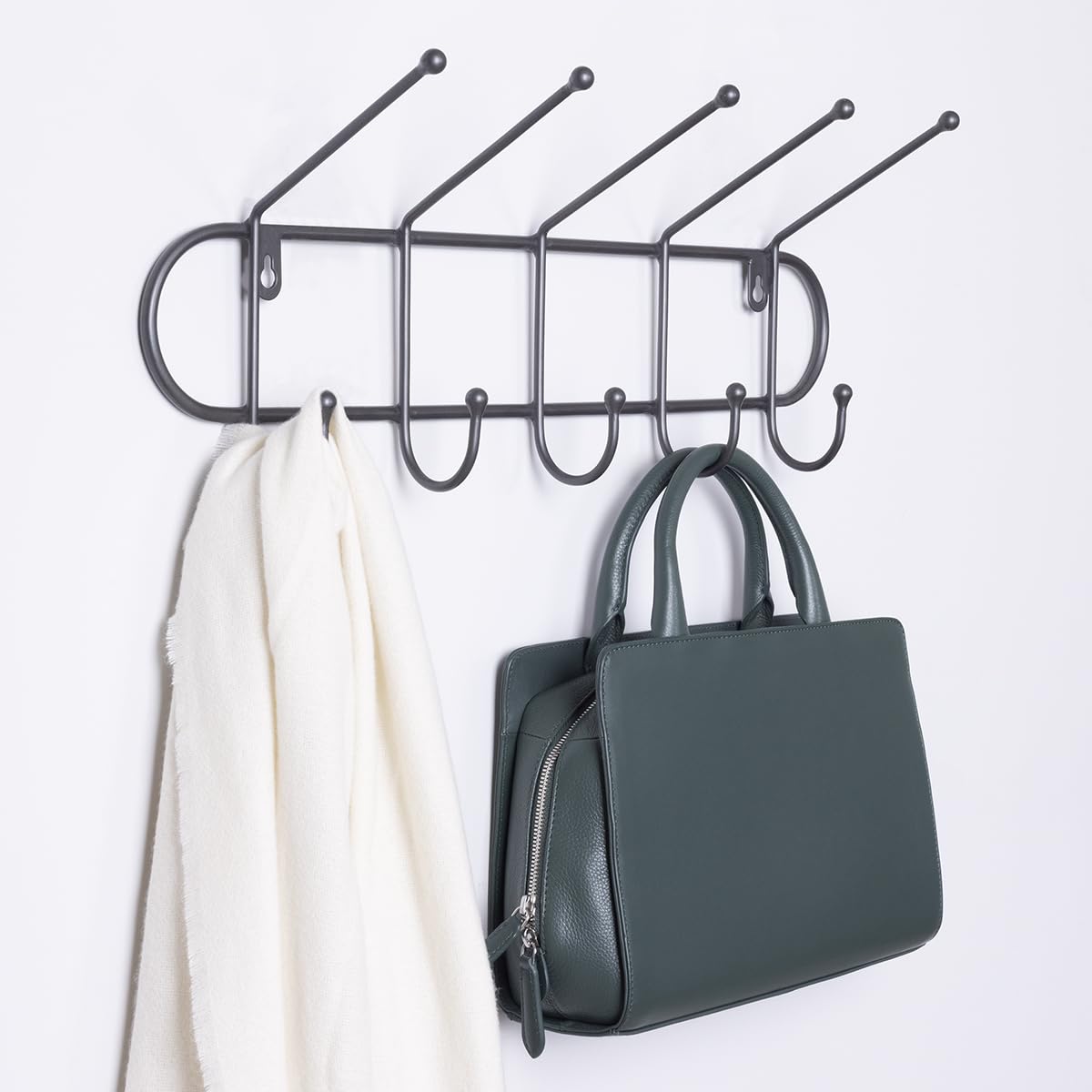 Charles Bentley Charnwood Iron Coat Rack - Grey - 10 Hooks - Wall Mounted