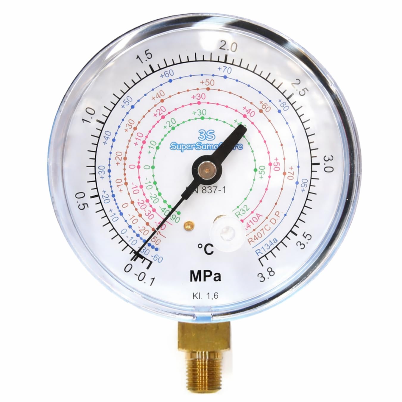 3S SuperSamaStore Manometro Bassa Pressione Universale per Gas Refrigerante, Quadrante 80 mm, Scale R32 R410A R407C R134A, MPa -0,1 a 3,8, 1/8" NPT