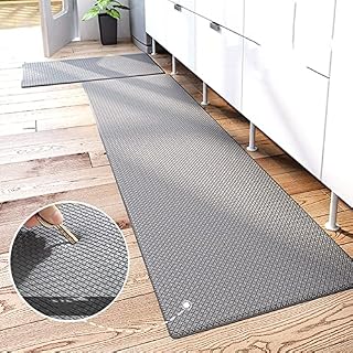 Kitchen Mat Anti Fatigue Comfort Heavy Duty Leather Standing Mats,Non-Slip Waterproof Oil-Proof Kitchen Runner Rugs, 2 Pieces (45*75+45*150cm) (Gray)
