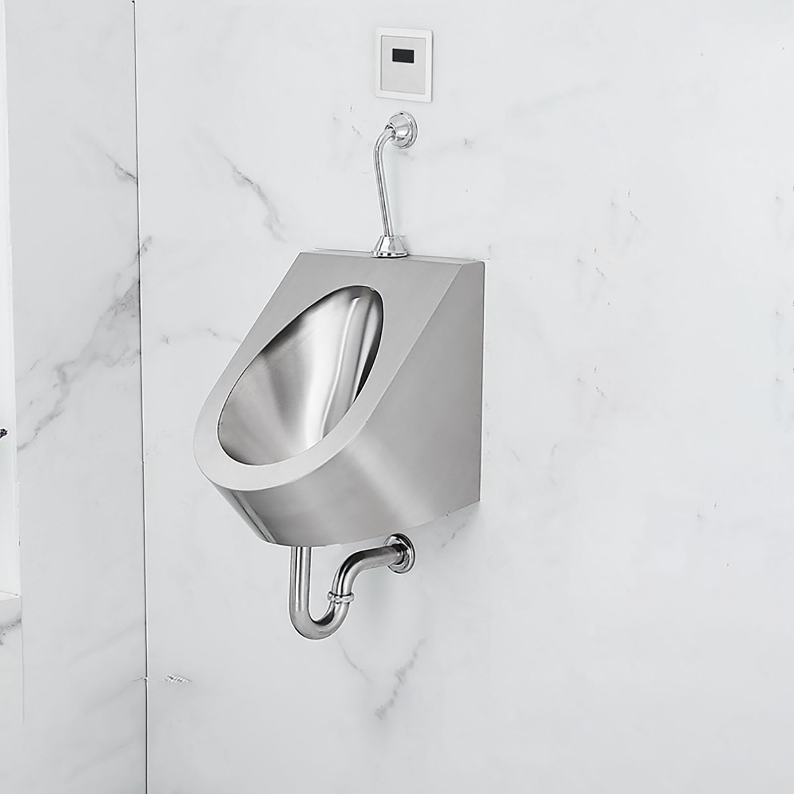 Orinatoio Commerciale da Parete per Uomo con Scarico, con Kit di Scarico, Bagno pubblico in Acciaio Inossidabile, per Uomo, Anti-Goccia, per bagni e Hotel (Fila a Parete, E)