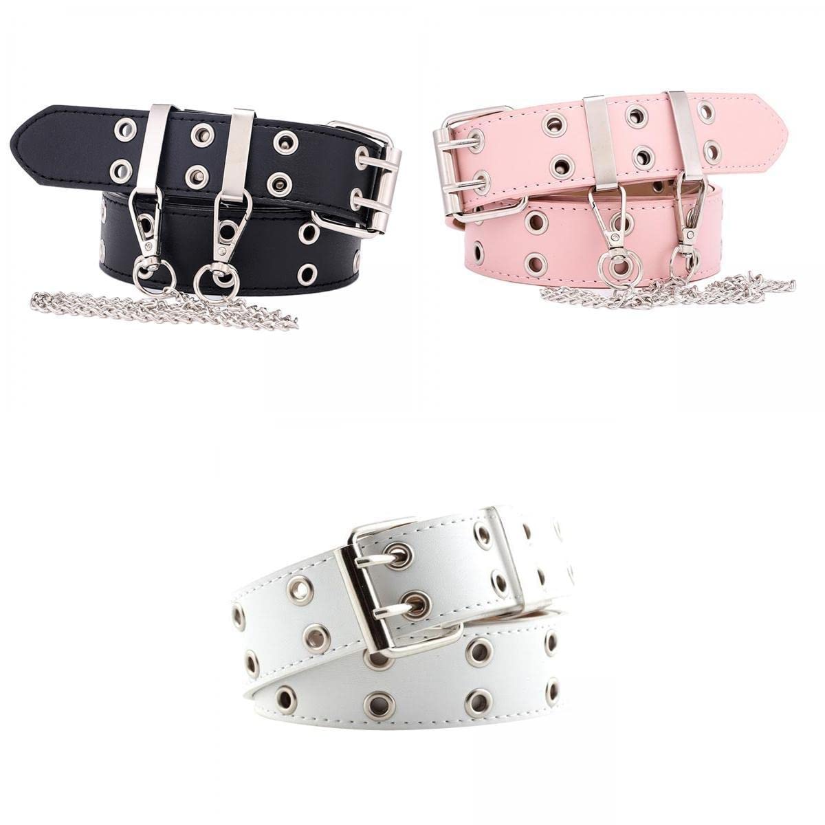 nivaa 3 Pieces Punk Belt Double Grommet Leather Jeans Waist-picture-28