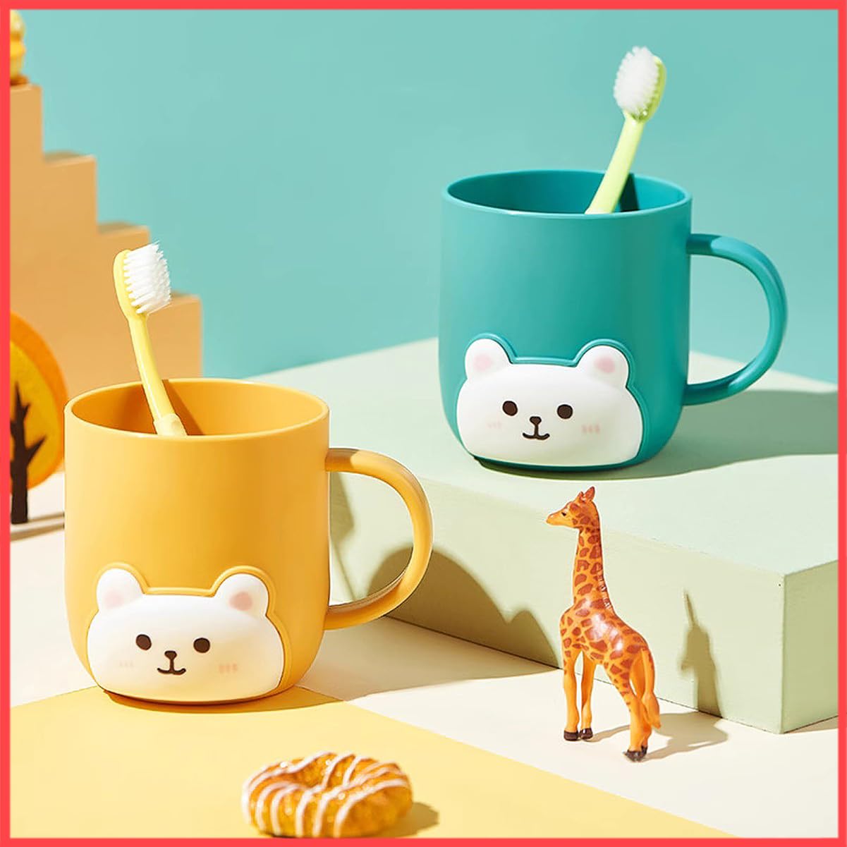 Wolpin Toothbrush Holder Cup (Set of 2 Pcs) Plastic Stand for Toothpaste, Comb, Brush, Cream, Lotion Kids Bathroom Cup Waterproof, Bunny-image-42
