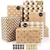 Gift Wrapping Paper Set, 8 Sheets Brown Gift Wrapping Paper Kit, Wrapping Paper Sheet for Birthday G