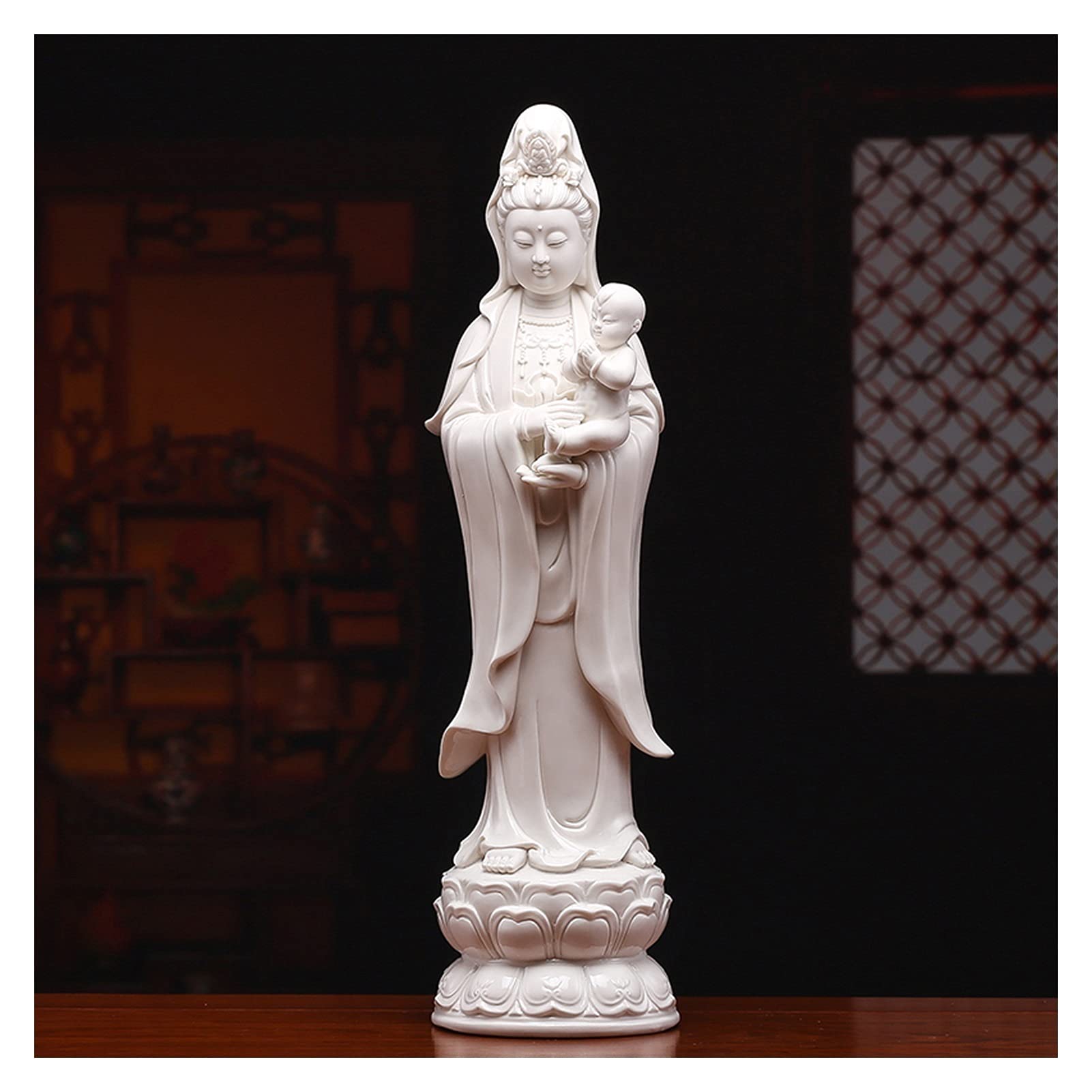 estatua de Buda o Bodhisattva Guanyin Buda estatua artesanía de porcelana blanca decoración de guanyin, para la sala de estar Oficina decoración del hogar consagrada, dar al colega liderazgo del regal