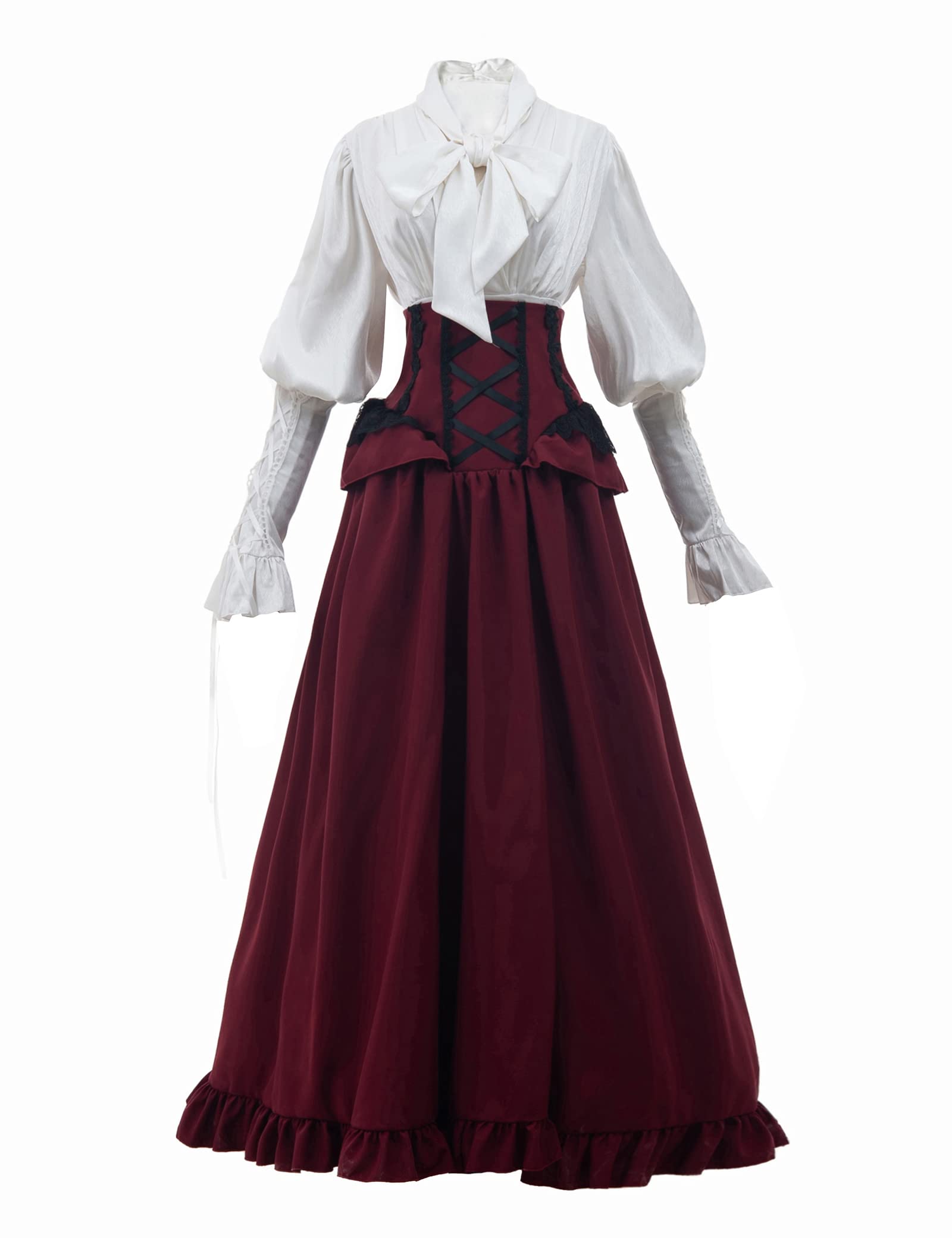 CR ROLECOS Red Victorian Dress for Women 1800s Edwardian Costume 2-Piece Victorian Costume Ball Gown L