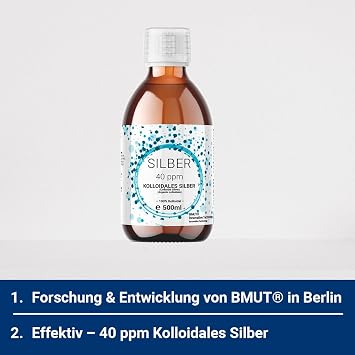 3 x 500 ml Colloidal Silver (40 ppm) in Brown Glass Bottle, Silver Water, Pure Water, 100% Colloidal