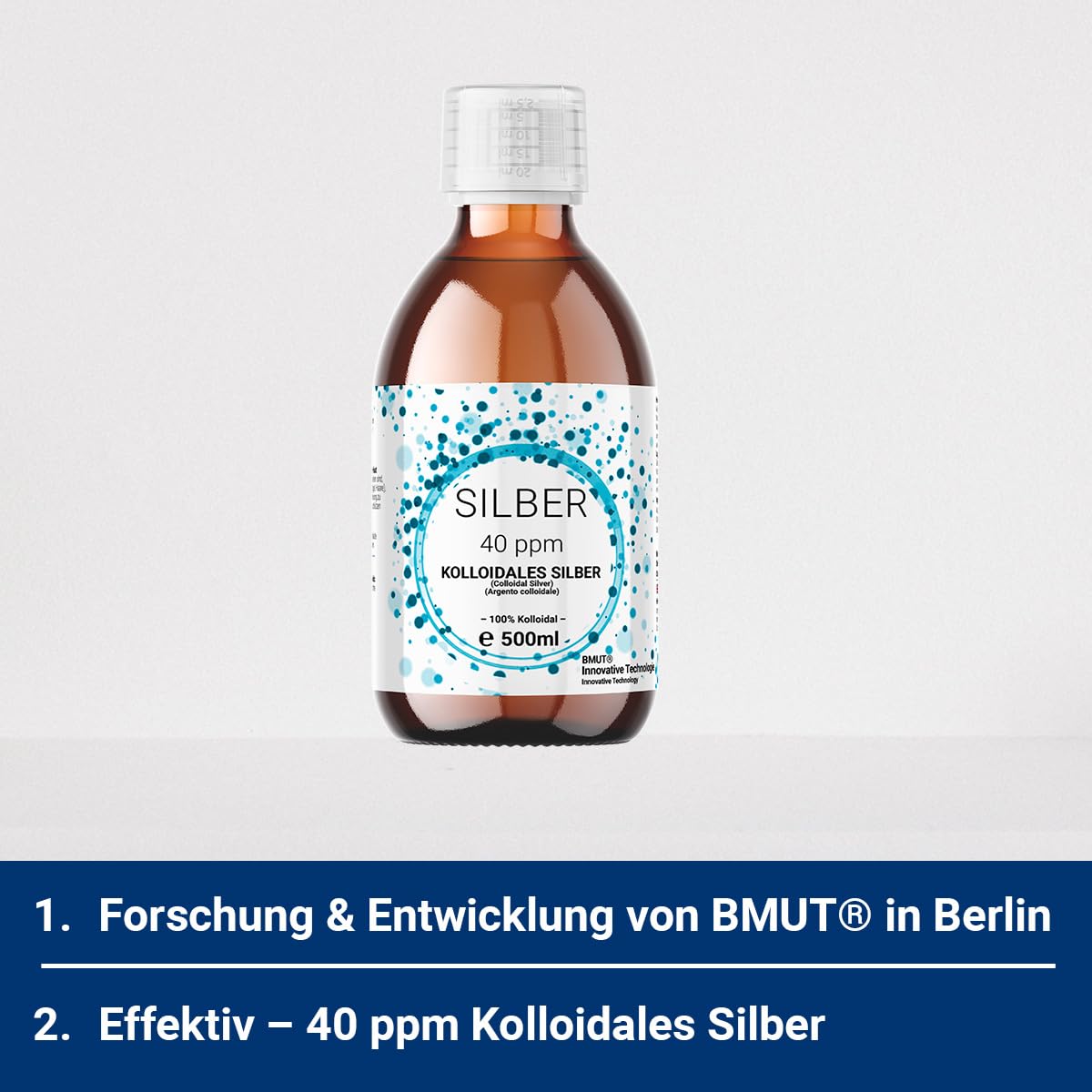 3 x 500 ml d'argent colloïdal (40 ppm) dans une bouteille en verre ambré | eau d'argent | eau ultra pure | 100 % colloïdal