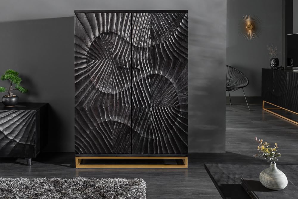 Barschrank SCORPION - 141cm - schwarz - Mangoholz Handgefertigtes Unikat
