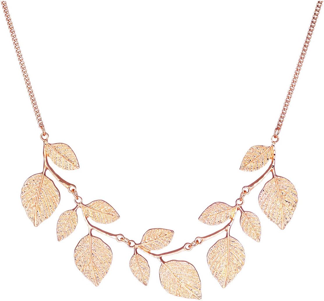 Bohemian Glitter Leaf Collar Necklace for Women Plant Hammered Necklace Chunky Tree Life Choker Necklace Vintage Bib Necklace