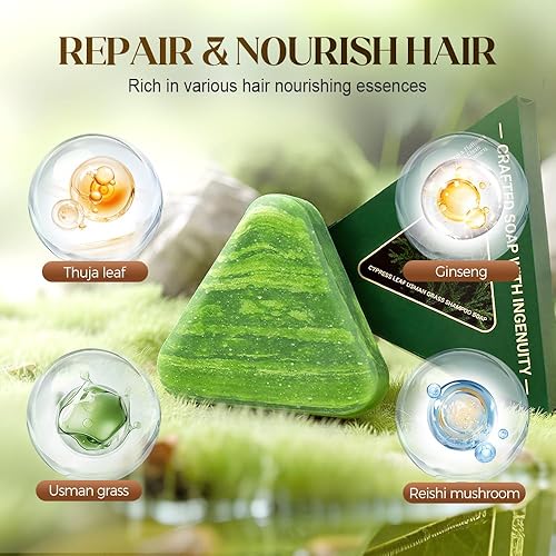 Miniatura 5 de Nature Triangle - Barra de champú Usman Grass Seven Green Soap - Alivio de la picazón del cuero cabelludo, voluminizador y control de aceite, champú