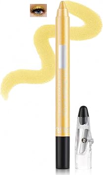 Golden Shimmer Eyeshadow Pencil with Sharpener - Waterproof Glitter Eye Makeup Stick for Precise Application and Long-Lasting Wear, Creamy Crayon Eyeshadow & Eyeliner Stick Golden