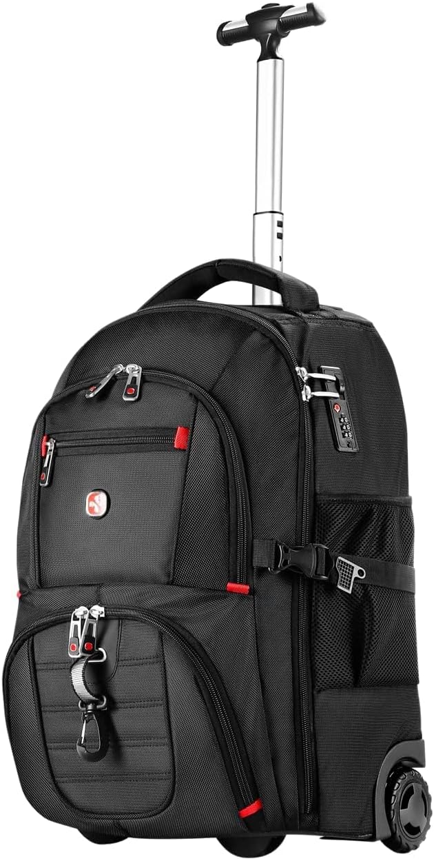21x14x9 Rolling Backpack with Wheels - Water-Resistant, 17.3" Laptop Compartment, Ideal Carry-On for Overnight Travel, College, Work - Wheeled Business Backpack for Adults