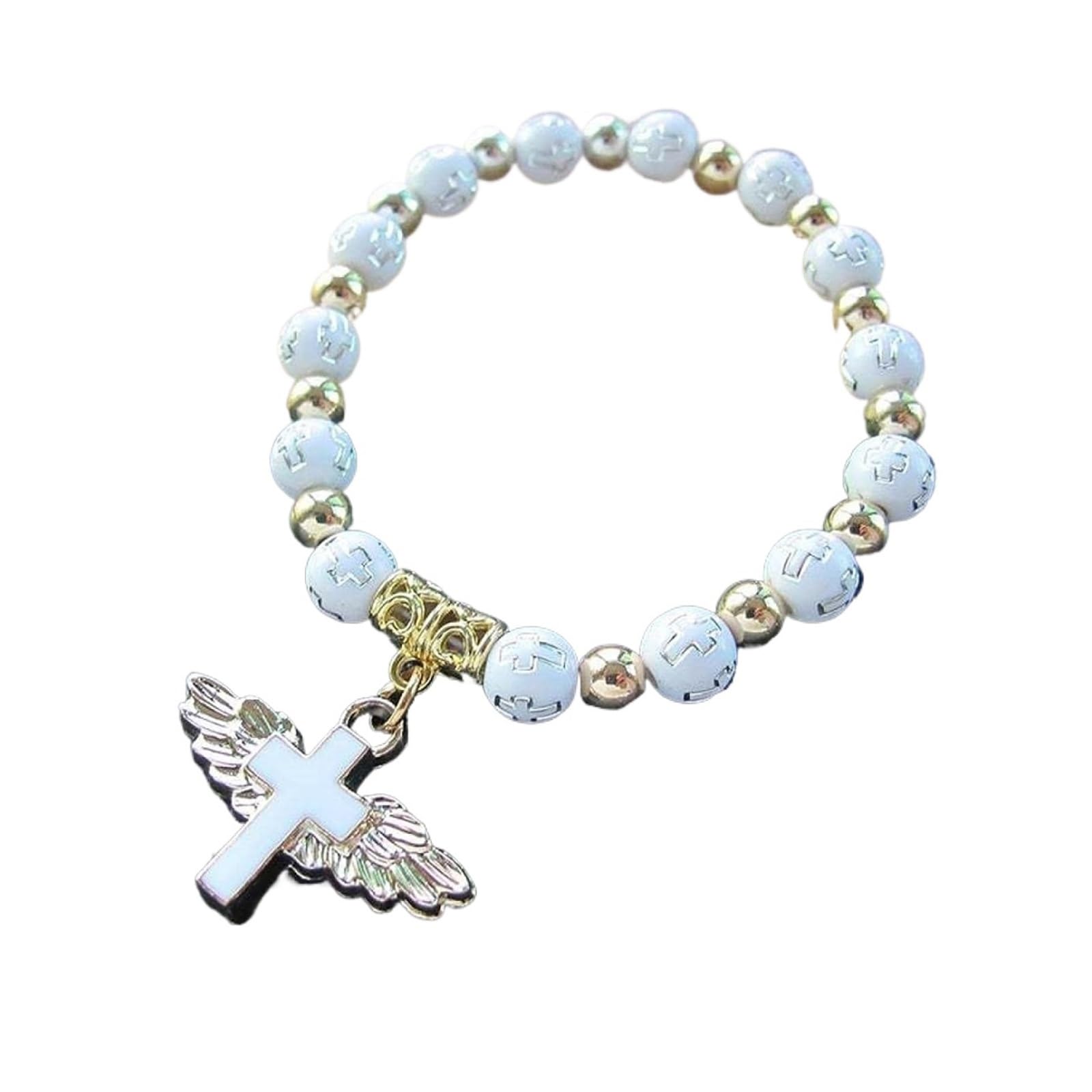 Bracciali Bracciali Donna Lady Girls Gift Bracciale con Pendente a Forma di Ala d'Angelo for Uomo Catena di Perline Accessori Moda Souvenir Regali Perline(Blanc)