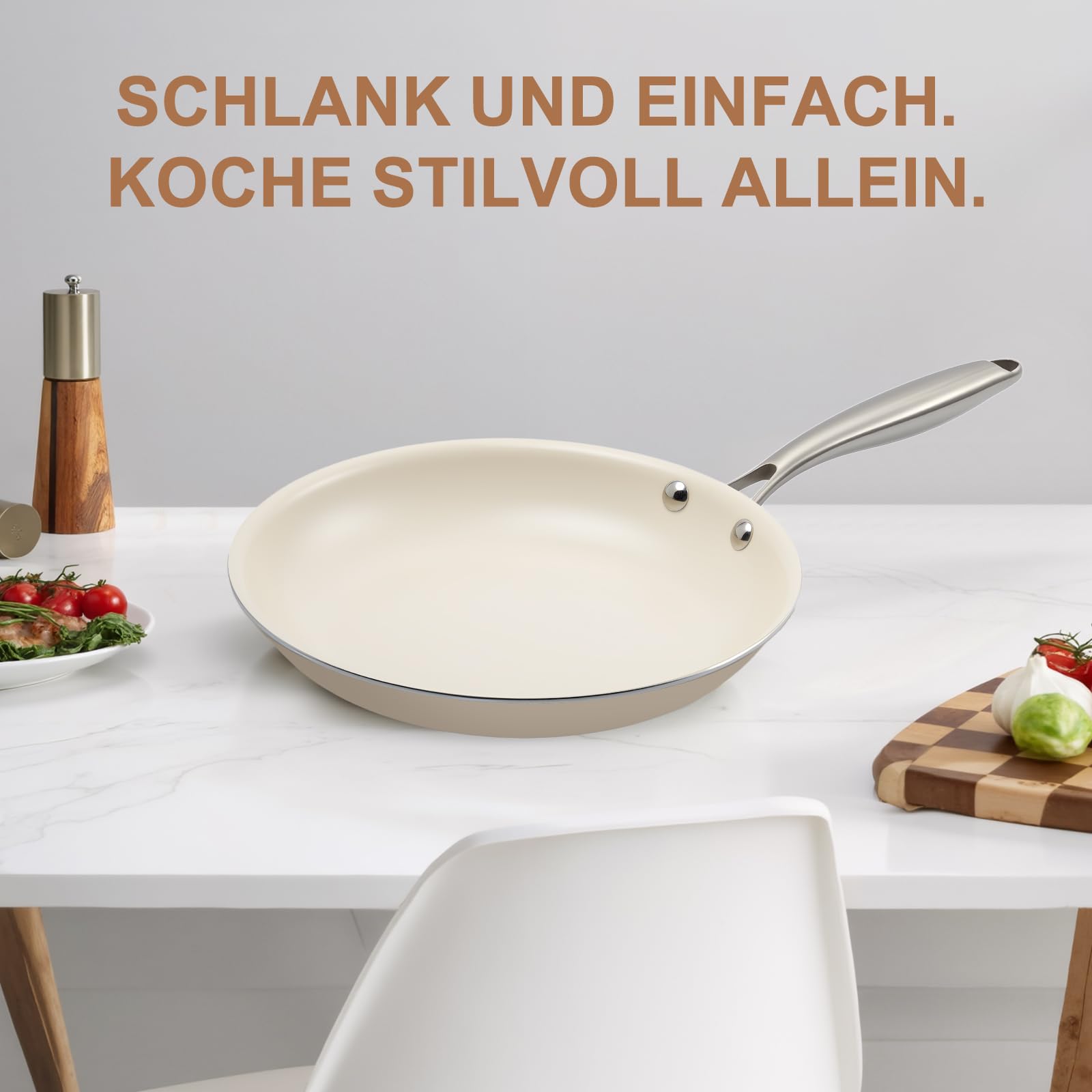 Antihaft Bratpfanne Keramik-beschichtet (23cm+27cm) | Aluminium-Kochgeschirr | mit Edelstahlgriff | PFAS-frei | ungiftig | backofengeeignet | induktionsgeeignet