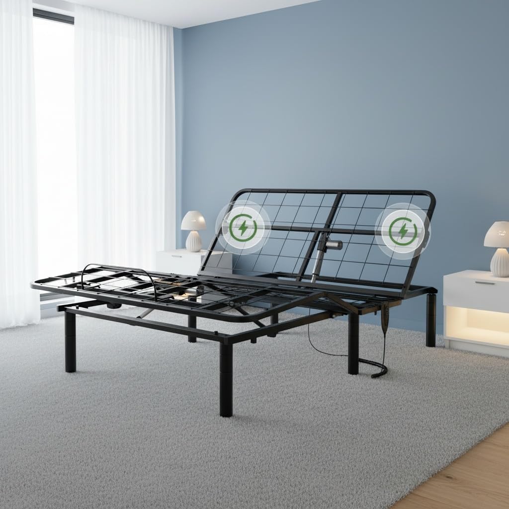 Marsail NS3 TwinXL Adjustable Bed Base - Smart Dual Motor Bed Frame with Wireless Remote, 3-Min Assembly, Zero Gravity & Anti-Snore Modes, Under Bed Lighting, 4 USB Ports