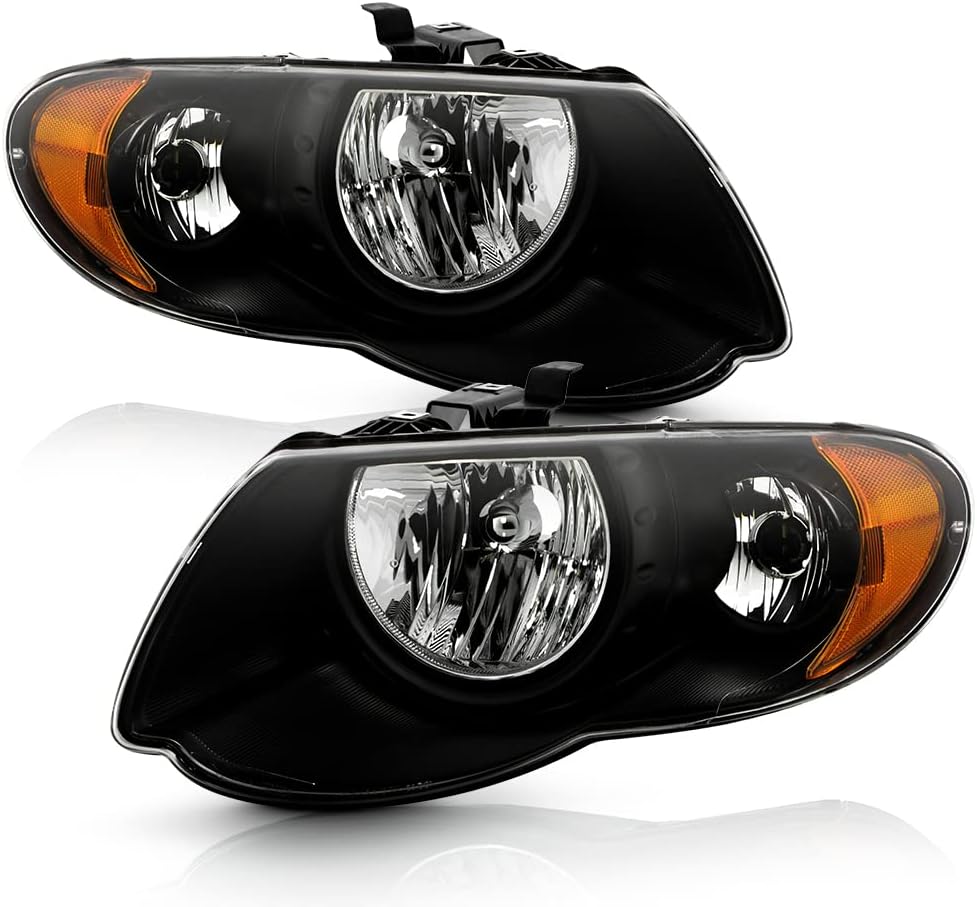 ACANII - For 2005-2007 Chrysler Town & Country 119" Wheel Base Black Headlights Headlamps Replacement Driver + Passenger