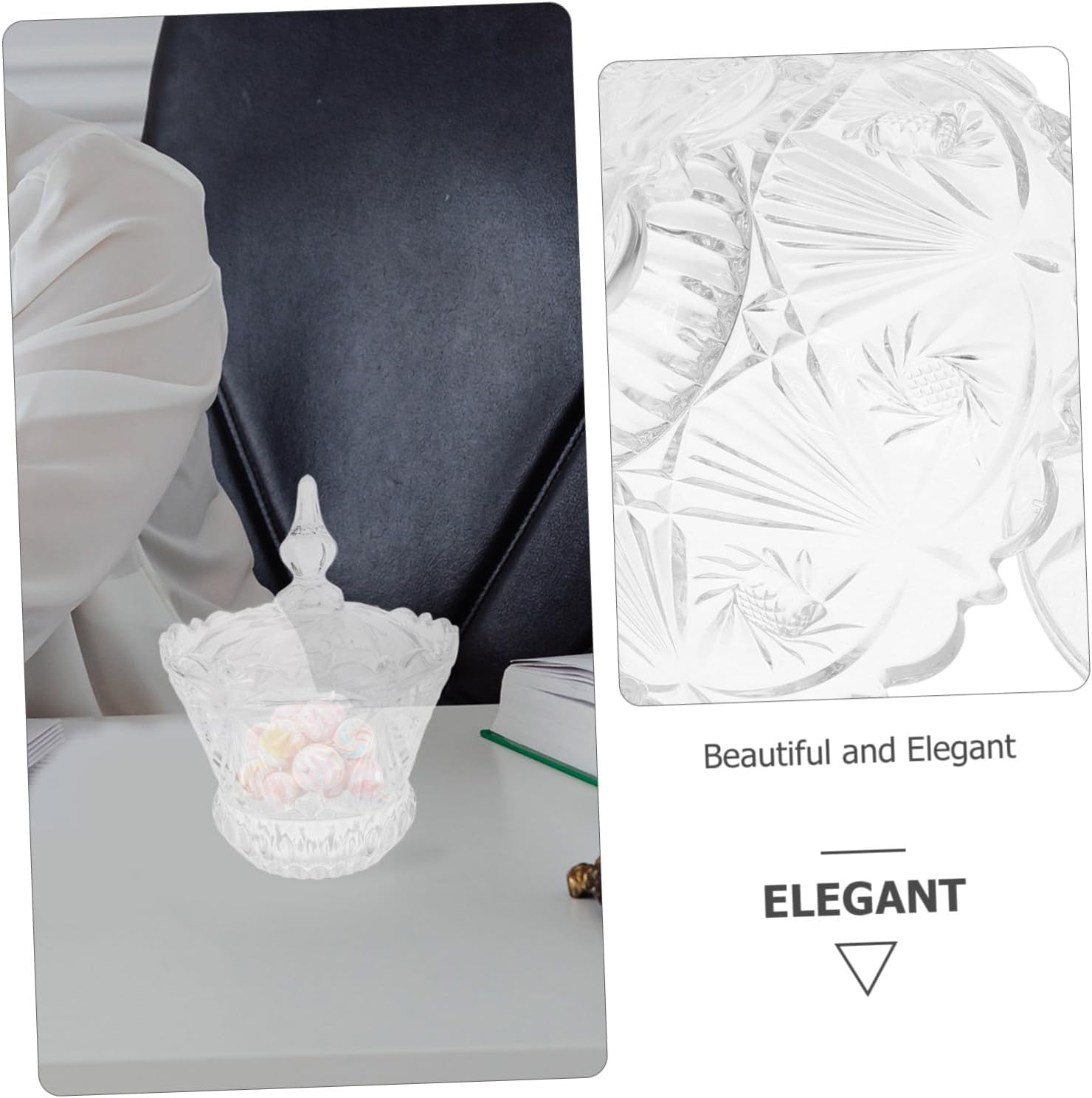 LIFKOME Glass Candy Bowl Lid Candy Jar for Snacks for Home Decor Office Desk and Gifting Special Occasions Easy to Clean and Maintain