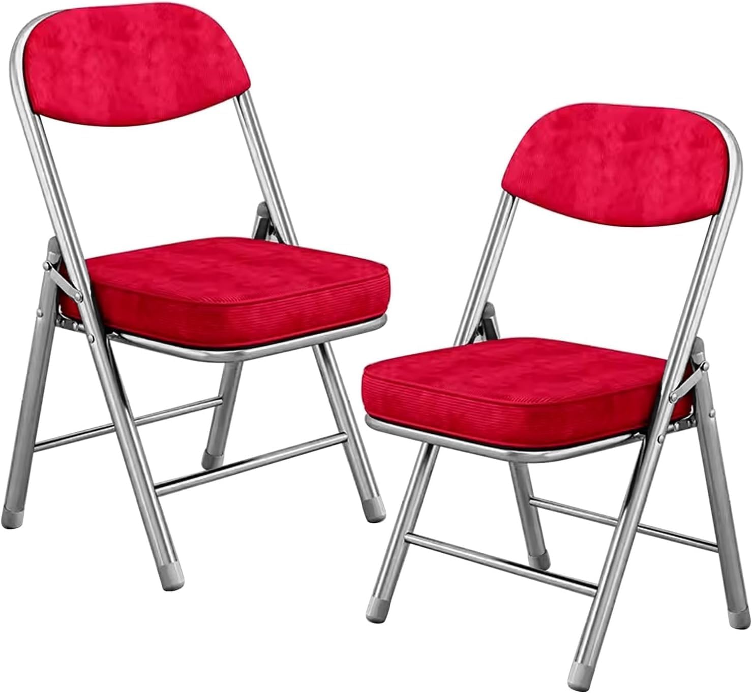 Portable Metal Fabric Padded Folding Chairs for Home, Outdoor, and Office Use with Contoured Backrest,(Red)