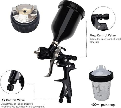 Miniatura 3 de HVLP Pistola de pulverización de aire con boquillas de 1.30.067 in, pistola de pintura en aerosol de alimentación por gravedad con taza de 40020.3
