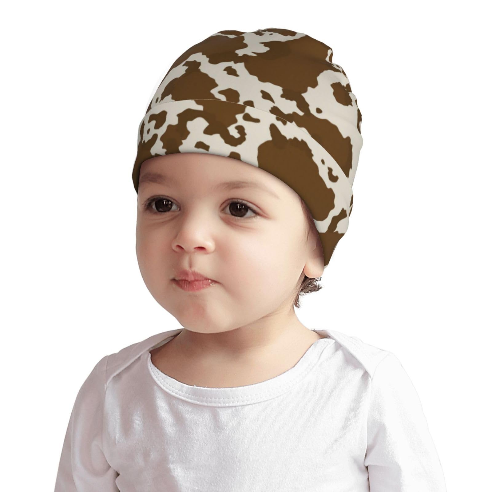 Rqzwdq Cow Leather Brown Print Kids Beanie Hats Warm Knit Beanie Cap Skull Caps Gifts Decor for Boys Girls