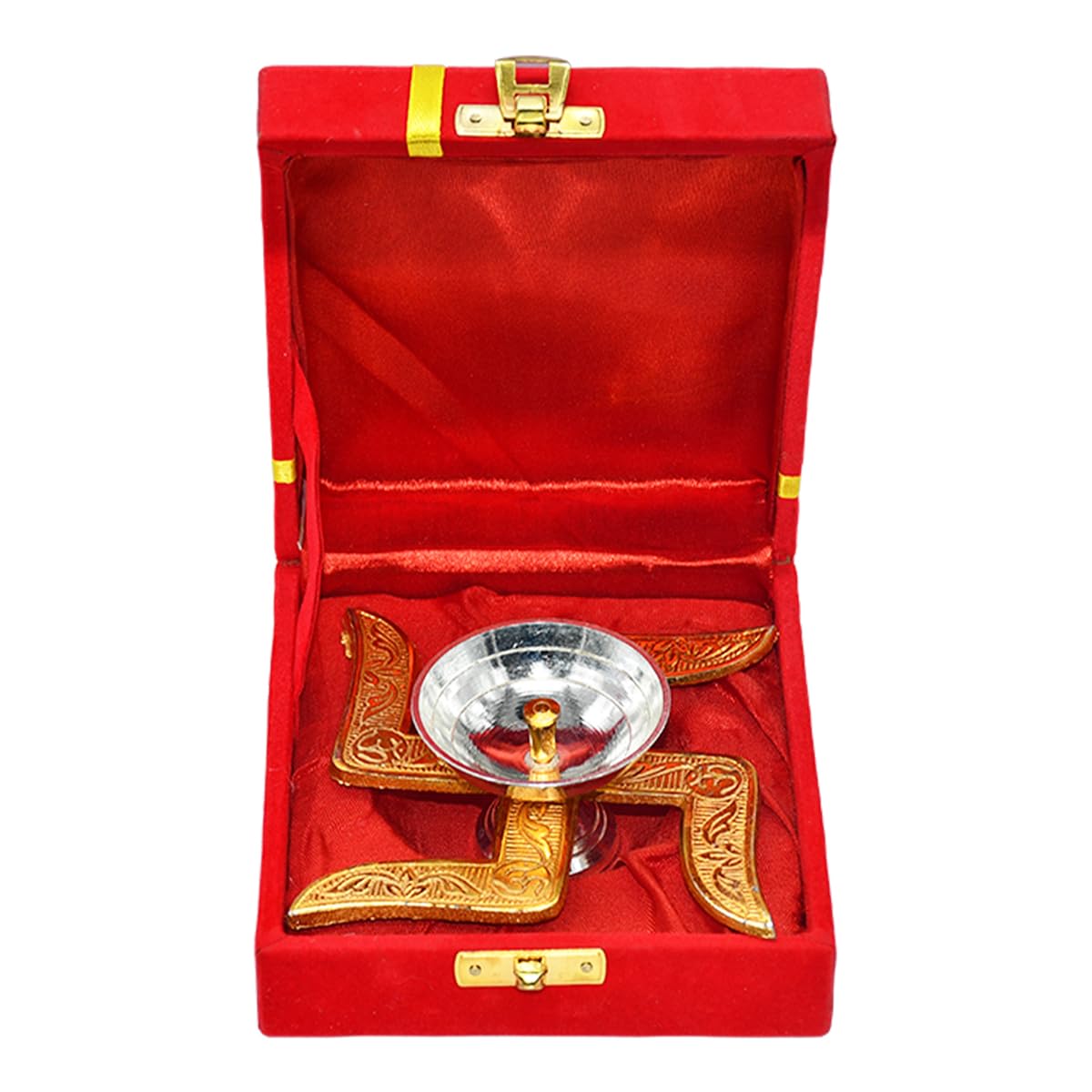 Saugat Traders Diwali Corporate Gift - Swastik Diya with Velvet Gift Box for Client, Office Employees, Friends Home Decor - Puja Spiritual Return Gift Set