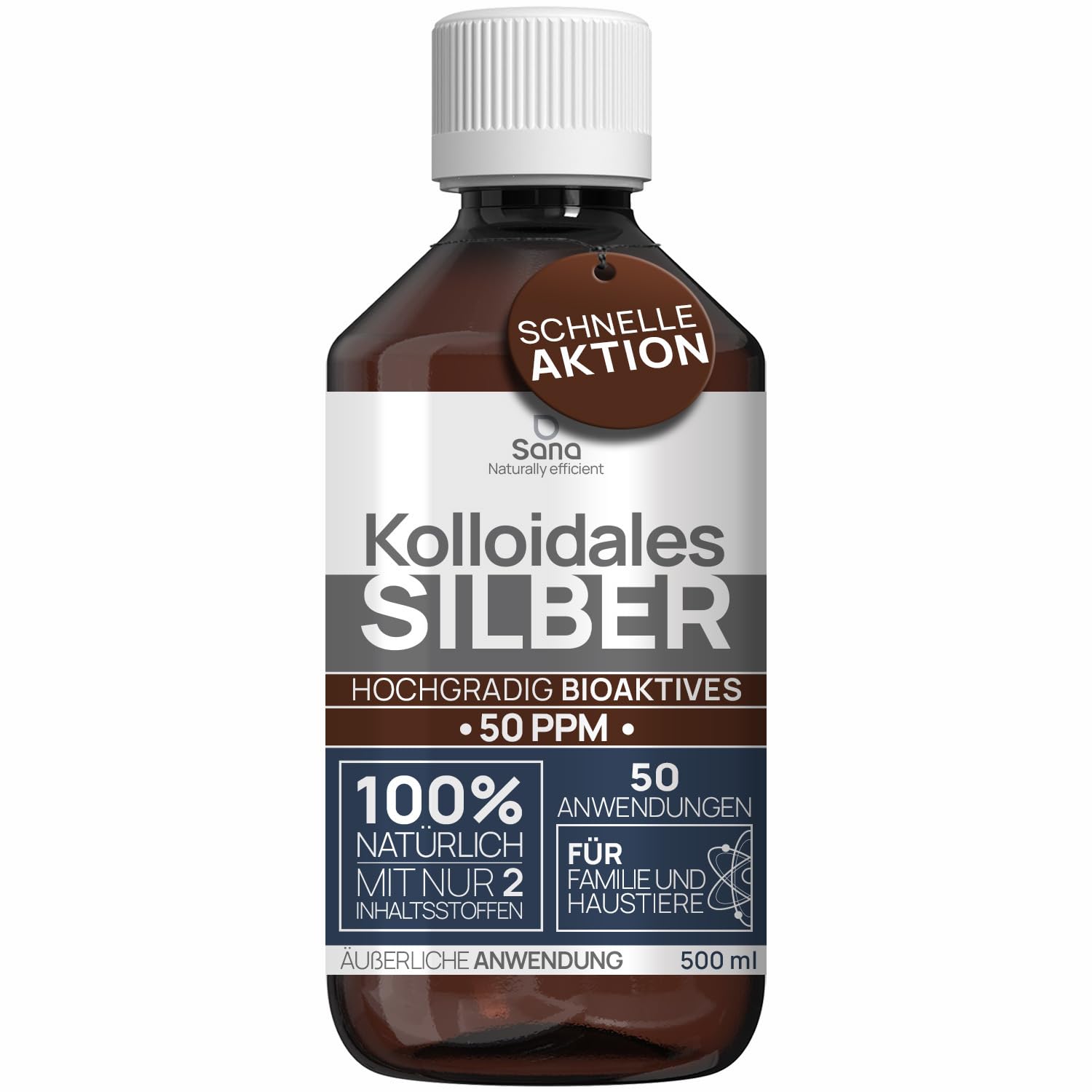 Kolloidales Silber 50 PPM 250 ml | Premium Silberwasser Stärker als 25ppm | Für Mensch, Hund & Katze | Carbon Neutral | 100% natürlich mit 2 Zutaten