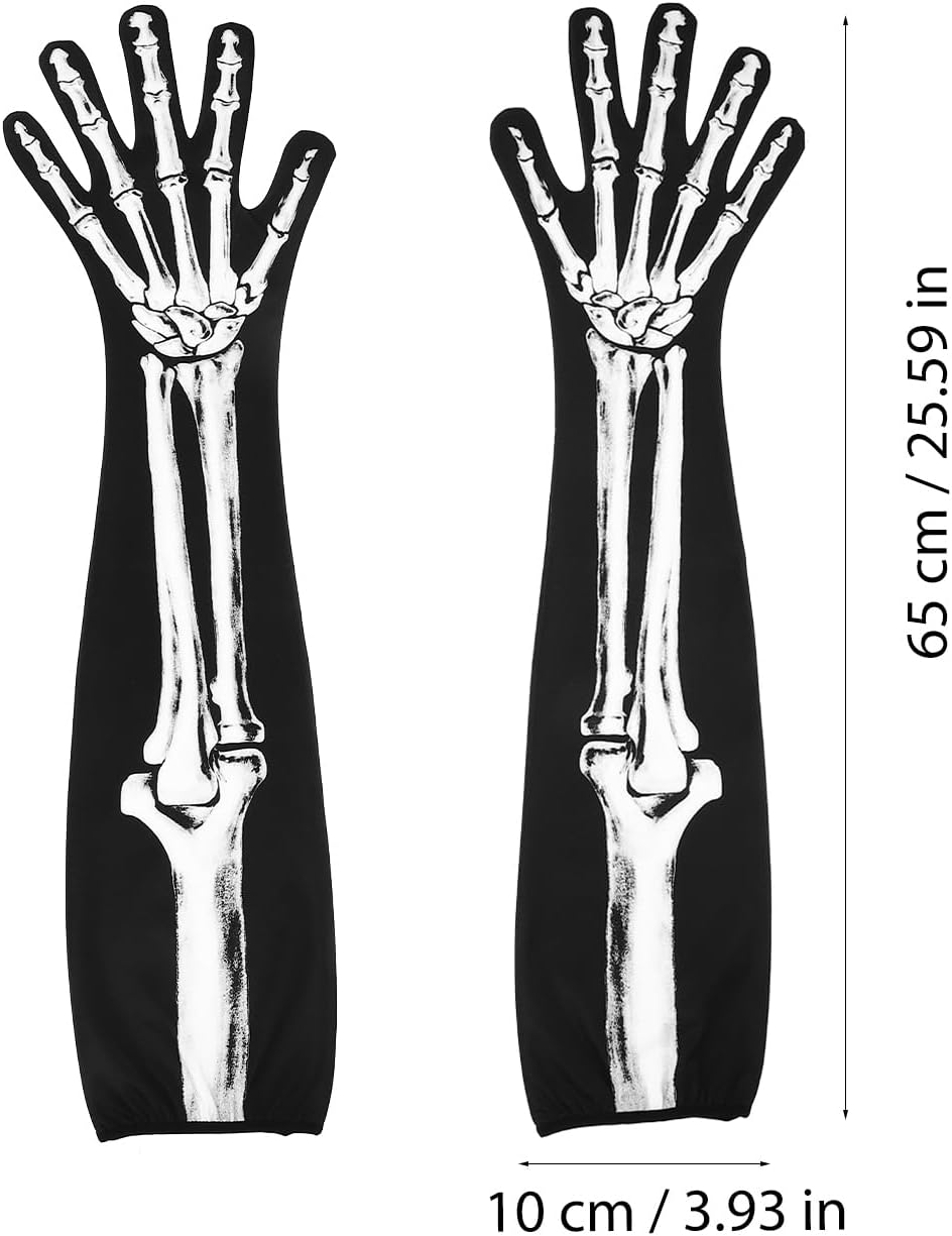 Halloween Skeleton Gloves Long Arm Full Finger Cosplay Gloves Skull Bone Pattern Black Gloves Zombie Party Costume Party Supplies/35973
