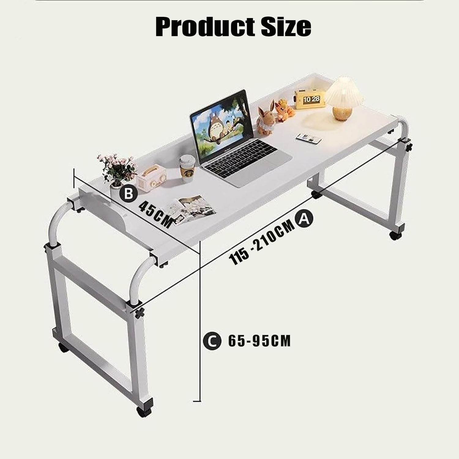 Tavolini Sopraletto, Comodino Regolabile con Ruote Rolling Laptop Desk Overbed Table con Ruote per(Color:Nero)