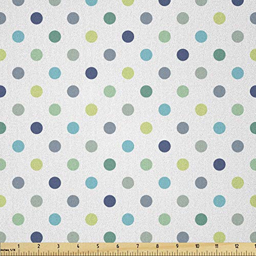 Image of Ambesonne Polkadot Fabric by The Yard, Polka Dots Retro Classy Vintage Style Pattern Design Layout, Microfiber Fabric for Arts and Crafts Textiles & Decor, 3 Yards, Apple Green Jade Green