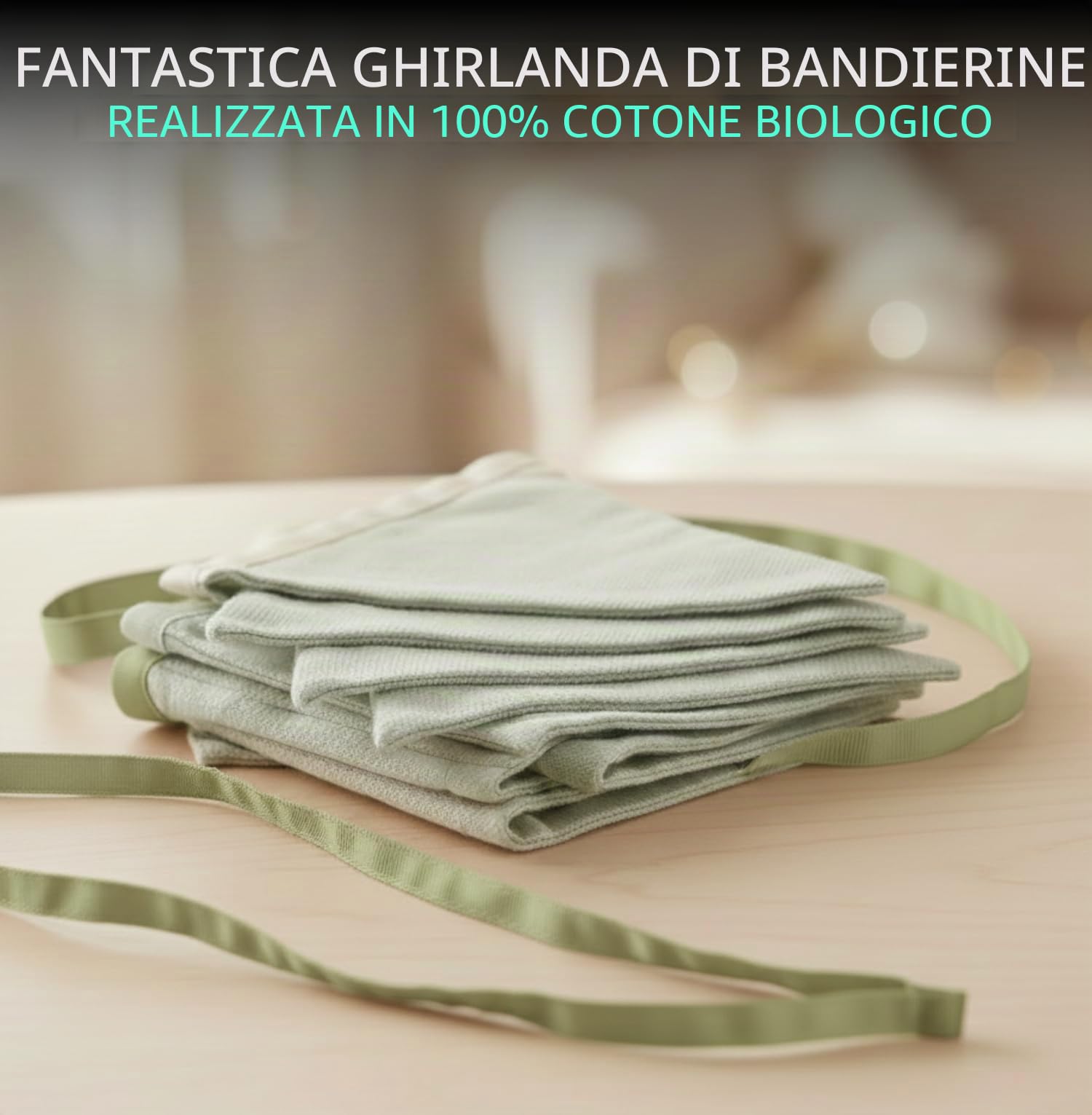 ALAVYA HOME® Set di 4 decorazioni per letto di casa, con 2 baldacchini, 1 bandierine, lunghezza 300 cm, per lettino, cameretta dei bambini, bandierine, 100% cotone biologico, 150 x 350 cm, con catena