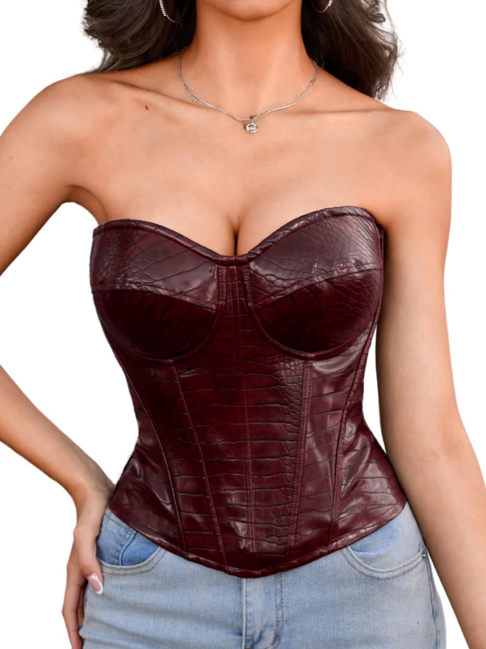 Womens Sexy Corset with 2 Straps (Wide & Thin), Boned Underwire Zipper, Overbust Bustier Rave Tube Top Size 00-10