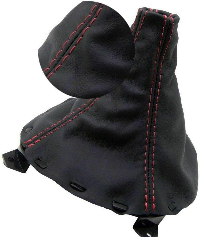 Manual Shift Boot Synthetic Leather Black, Red Stitch Compatible with Mazda RX7 RX-7 93-02