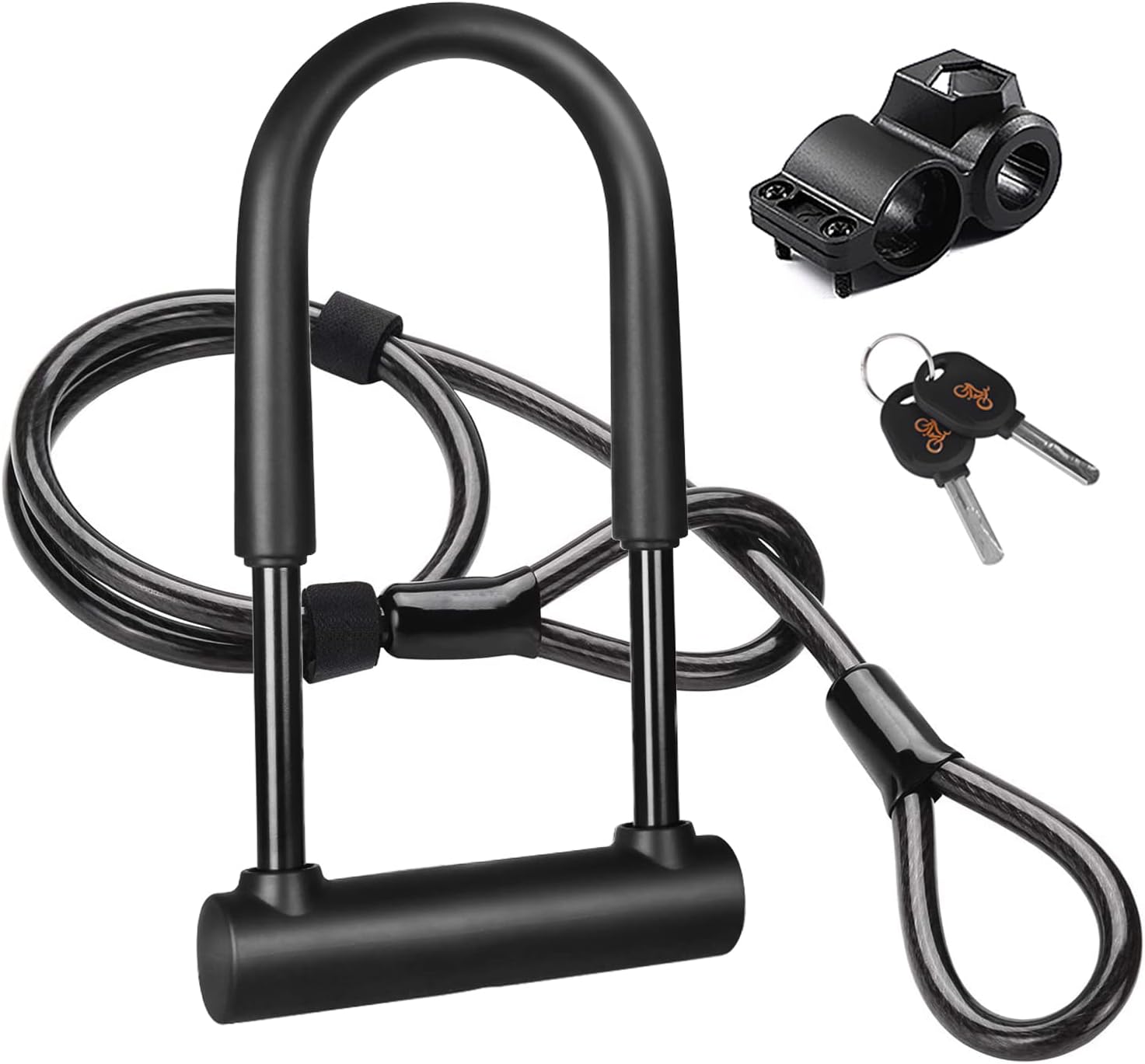 Bike Locks HeavyDuty Anti Theft Secure Combination Bike U Lock with16mmShackle 5.9ft Length Security Cable Keys and Sturdy Mounting Bracket for Bicycle Motorcycle and More(Black Steel Wire)