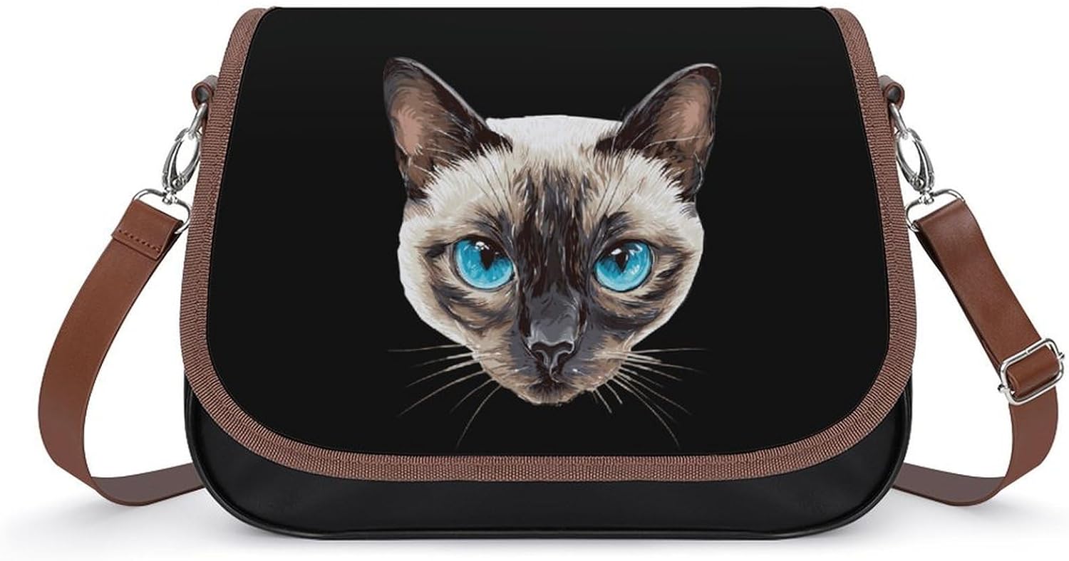 Siamese Cat Women Crossbody Purse Leather Messenger Bag Handbags Shoulder Strap Bags