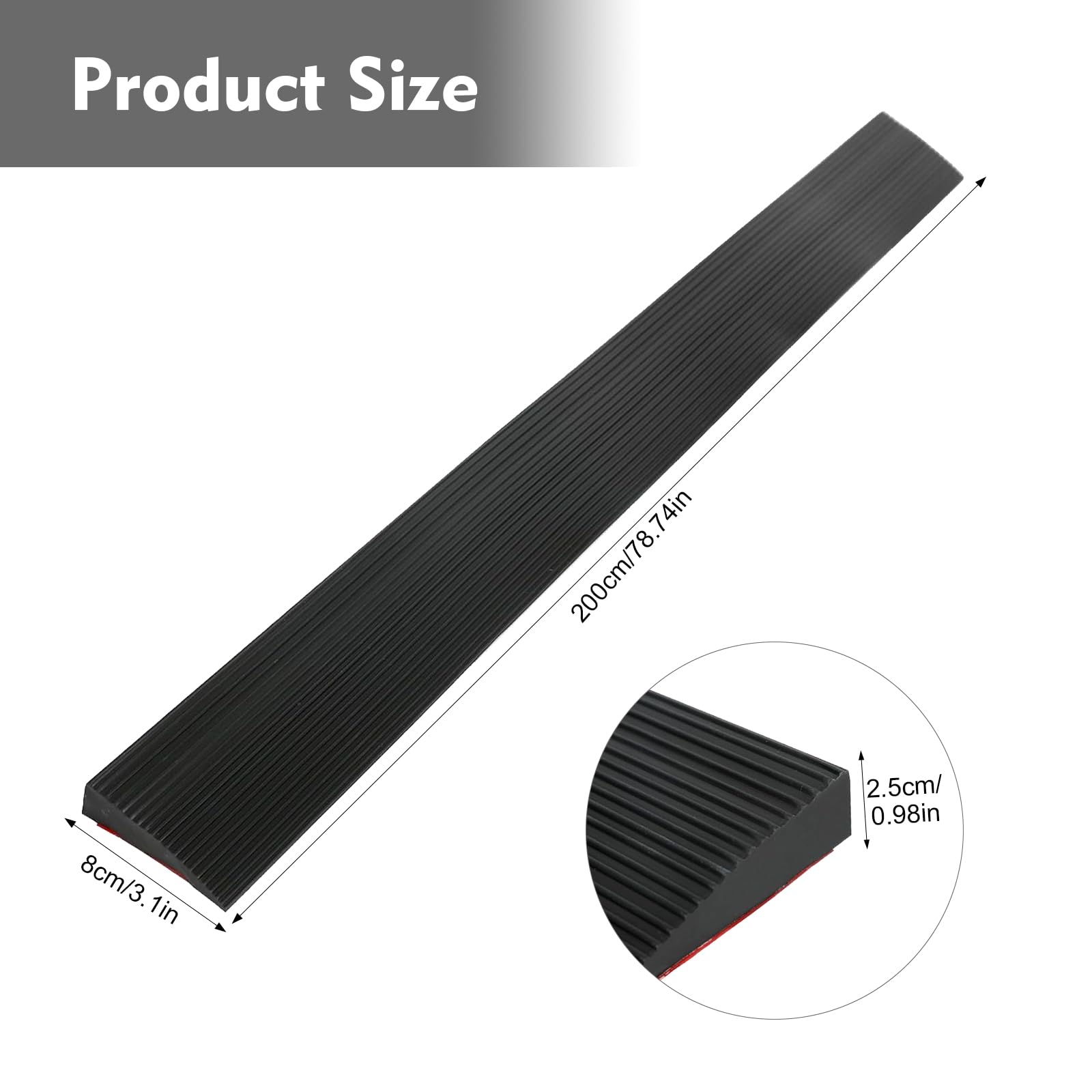 Rampa progowa do drzwi, profil przejściowy, samoprzylepna, 200 cm x 8 cm x 2,5 cm, rampa najazdowa dla wózków inwalidzkich, chodzików lub skuterów elektrycznych (czarna, wysokość 2,5 cm)