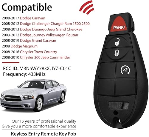 Miniatura 2 de Repuesto para Dodge Charger Caravan Chrysler Town Country 300 Volkswagen Routan Jeep Commander Grand Cherokee M3N5WY783X 4 botones 433MHz