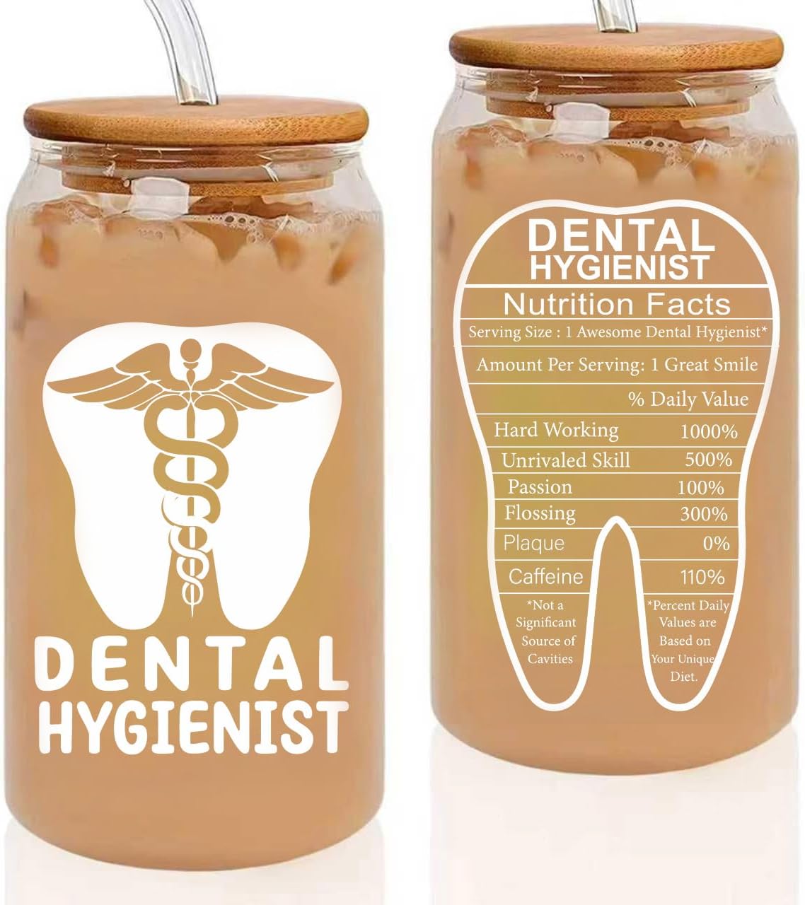 Dental Hygienist Gifts for Women, 16oz Dental Hygienist Glass Cup With Straw, Appreciation Week Graduation Gift Dental Hygienist Must Haves Travel Coffee Tumbler Mug Cup