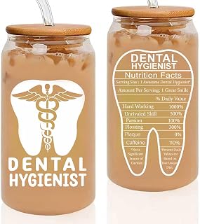 Dental Hygienist Gifts for Women, 16oz Dental Hygienist Glass Cup With Straw, Appreciation Week Graduation Gift Dental Hygienist Must Haves Travel Coffee Tumbler Mug Cup