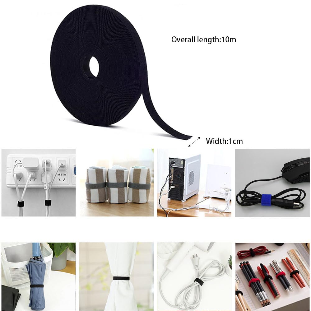 10 M Kabelbinder-Rolle, 1 Cm Breit, Selbstklebend & Wiederverwendbar – Für Kabelmanagement Zuhause & Im Büro