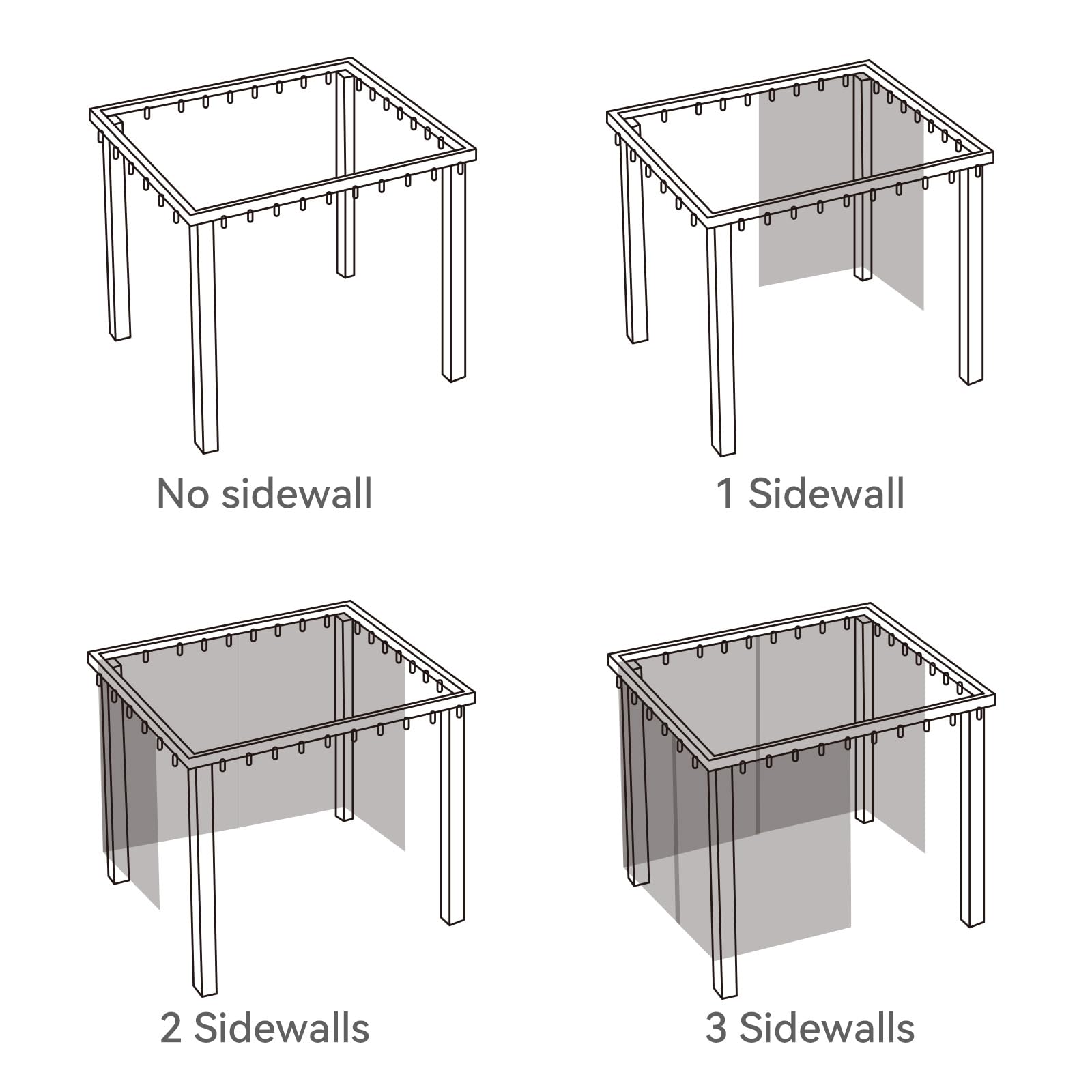homegroove Pavillon-Vorhänge, wasserdicht, 3 x 3,6 m, Sichtschutzvorhänge, 4 Paneele, Pavillon-Ersatzvorhang mit Reißverschluss für Garten, Terrasse, Hof (nur Vorhänge) (Grau)