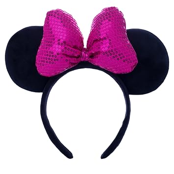 CHuangQi 1pcs Mouse Ears Shiny Headband with 3D Bow Hair Band Double-sided Sequin Bow for Birthday Party or Amusement Park 3D RoseredBow