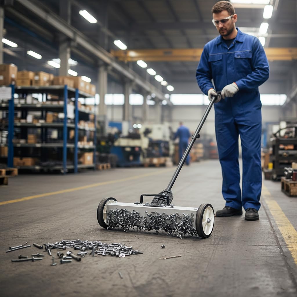 Zamiatarka magnetyczna z kółkami, pojemność 20 kg, regulowana wysokość uchwytu i magnesu podłogowego, metalowy magnes do podnoszenia i paznokci, zamiatarka podłogowa do budowy, sklepu